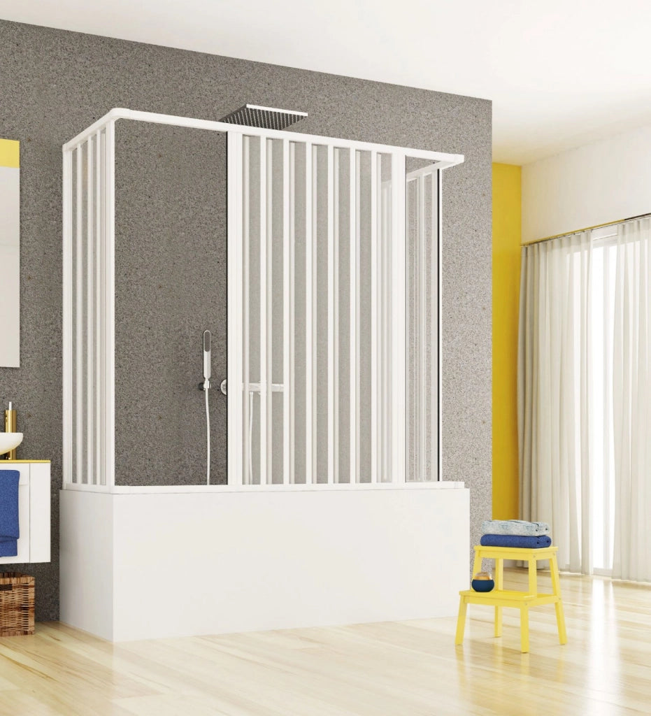 Box vasca tre lati apertura bilaterale a soffietto, pvc bianco h150cm Platra Nyohi Bianco,70x150x70 cm