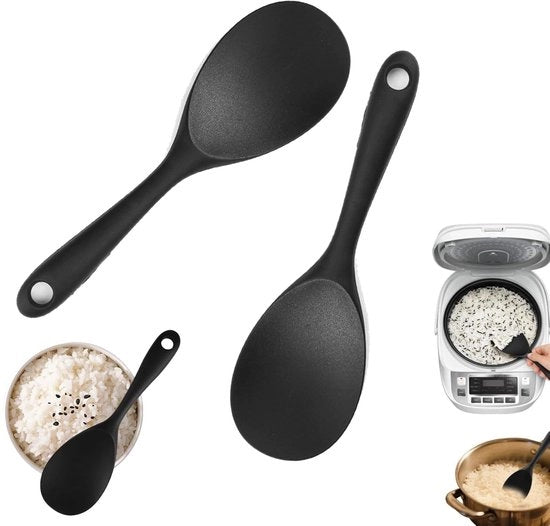 Cottura riso 2 pezzi - Cucchiaio di riso/scozzola - Silicone - Superficie antiaderente - Progettato per risparmiare spazio - Materiale ecologico - Accessori da cucina