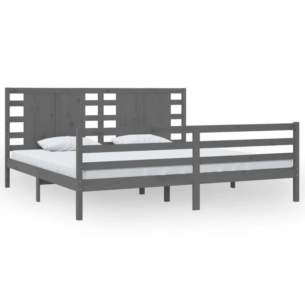 Giroletto-Struttura Letto Grigio in Legno Massello di Pino 200x200 cm 384524