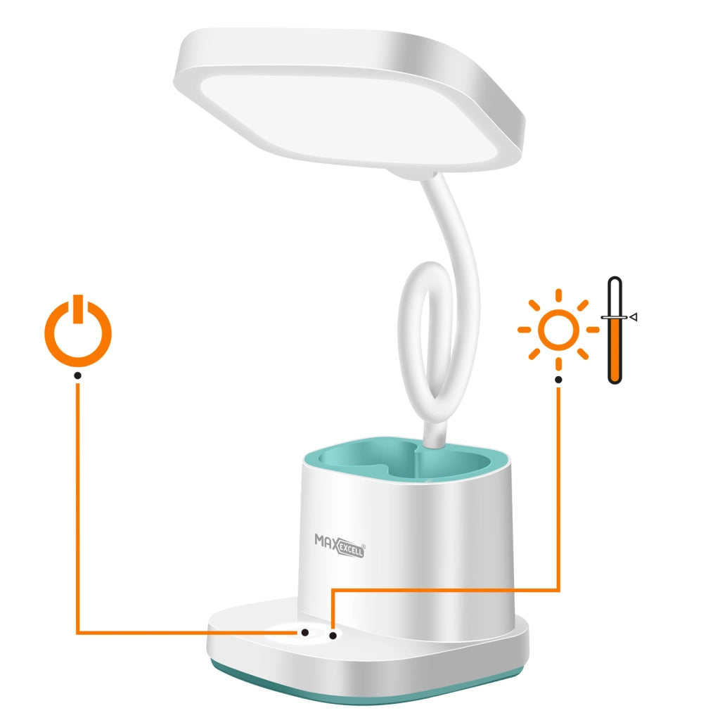Lampada da scrivania a LED flessibile con portapenne Funzione PowerBank Bianco Max excell