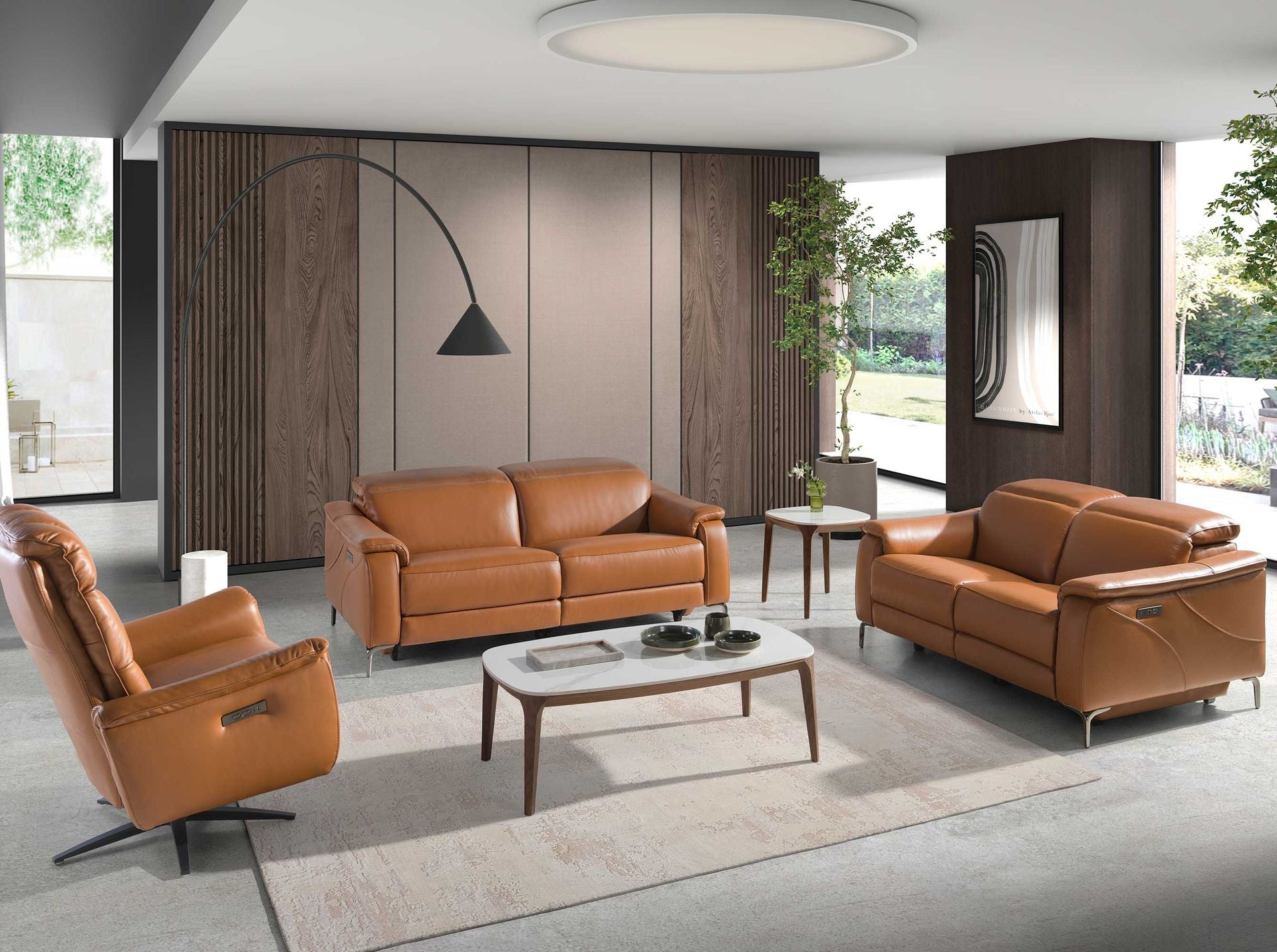 Tavolo ovale in marmo porcellanato e noce