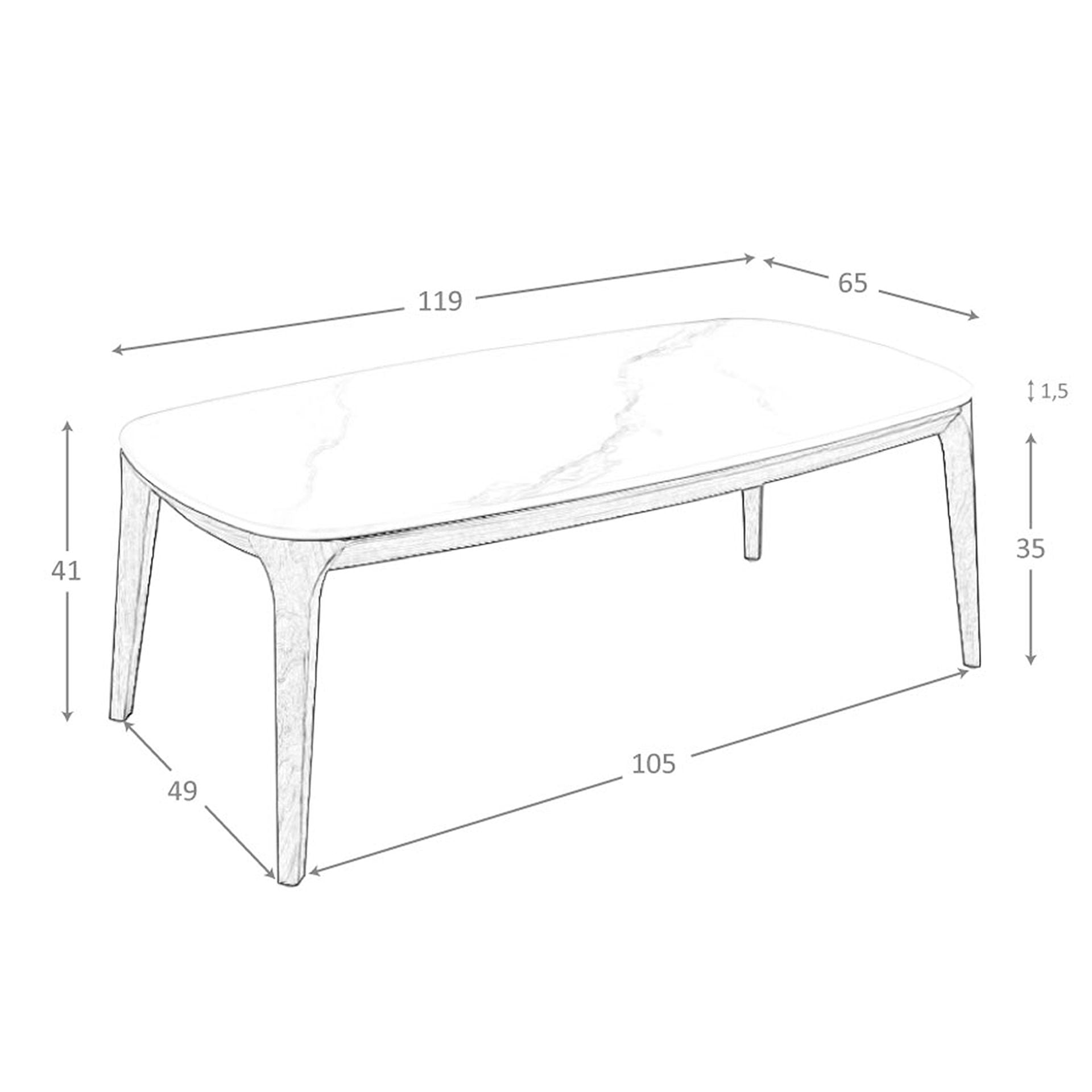 Tavolo ovale in marmo porcellanato e noce