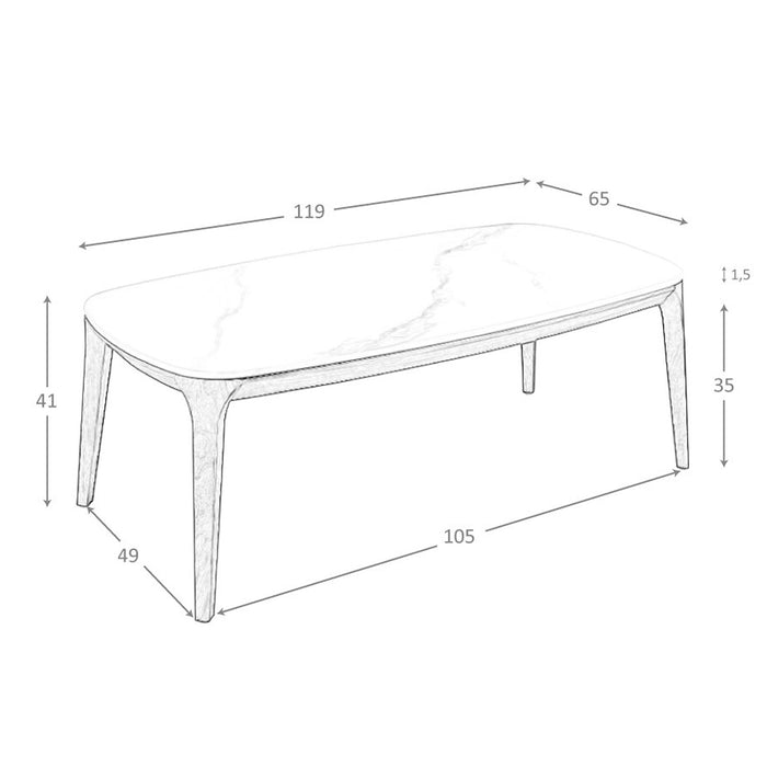 Tavolo ovale in marmo porcellanato e noce