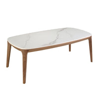Tavolo ovale in marmo porcellanato e noce