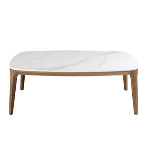 Tavolo ovale in marmo porcellanato e noce