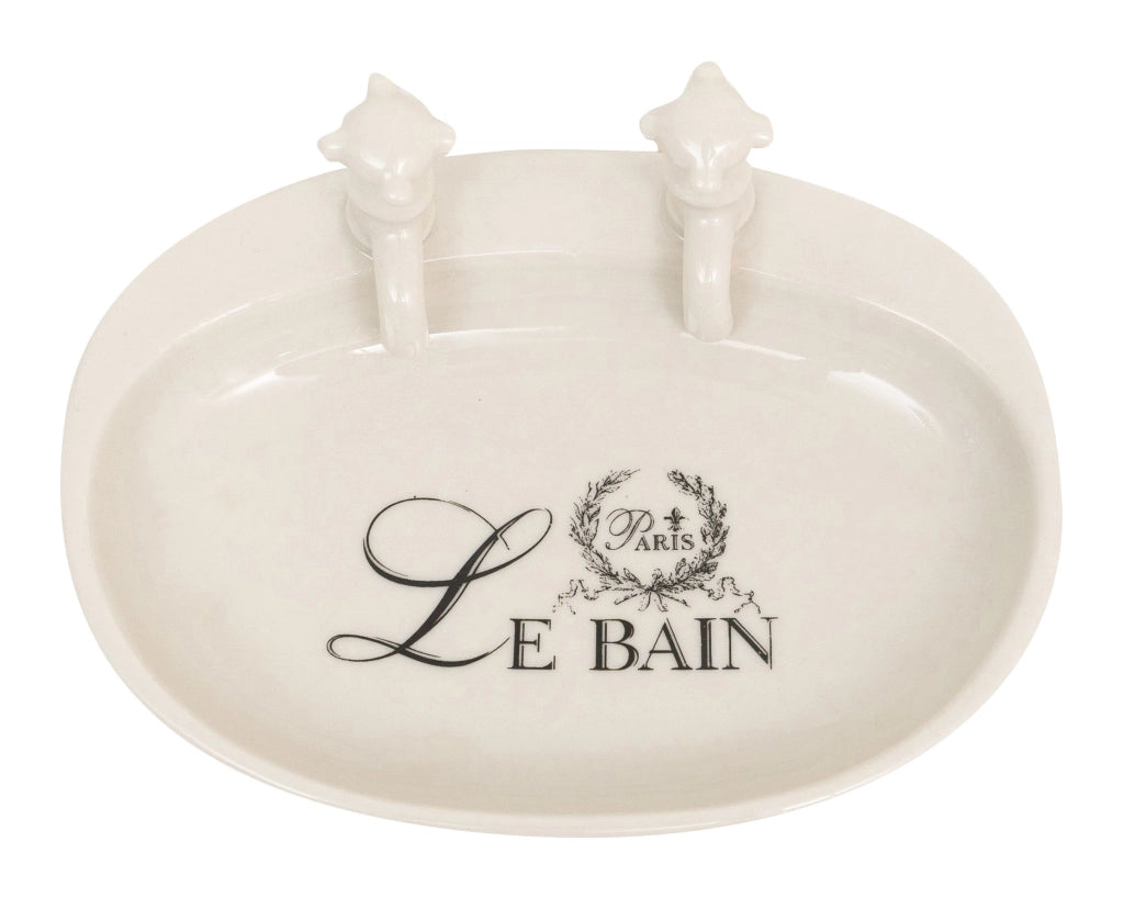 Biscottini Porta saponetta svuota tasche in porcellana bianca decorata "Le Bain Paris" L14xPR10xH5,5 cm