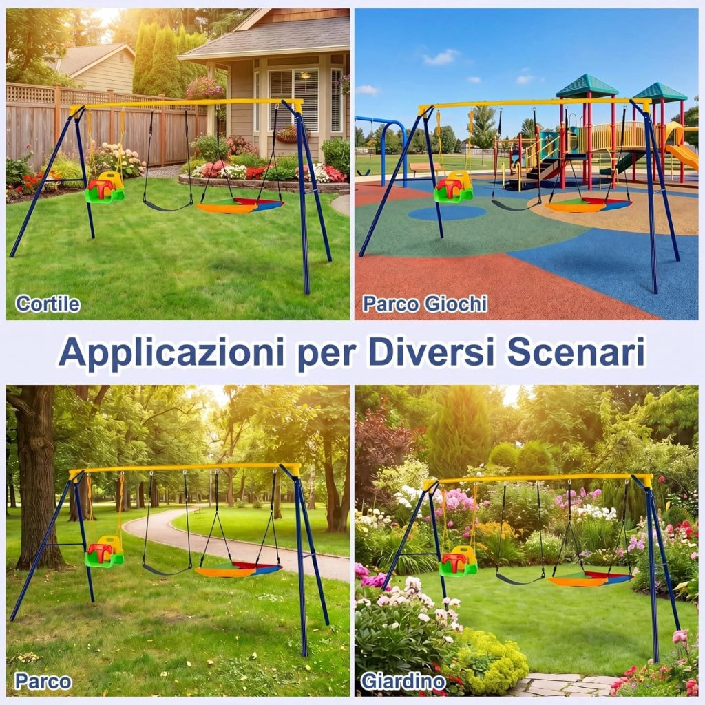 Set di Altalene da Interno e da Esterno, 3 in 1 Altalena da Giardino per Bambini, Corde Regolabili, per Giardino e Parco, Portata 300 kg