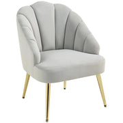 POLTRONCINA DA CAMERA E SALOTTO A CONCHIGLIA STILE ART DECO VELLUTATO E ACCIAIO 63X65X84 CM GRIGIO