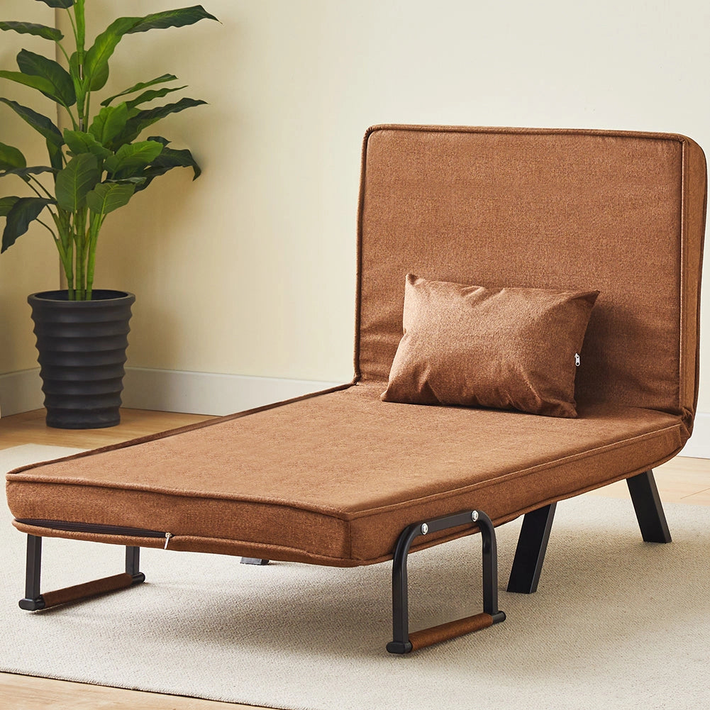 Poltrona Letto Reclinabile Chaise Lounge e Seduta Imbottita Convertibile Marrone