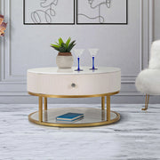 Dalasida, Tavolino da Salotto un Cassetto, 75x75x36h cm Bianco Crema