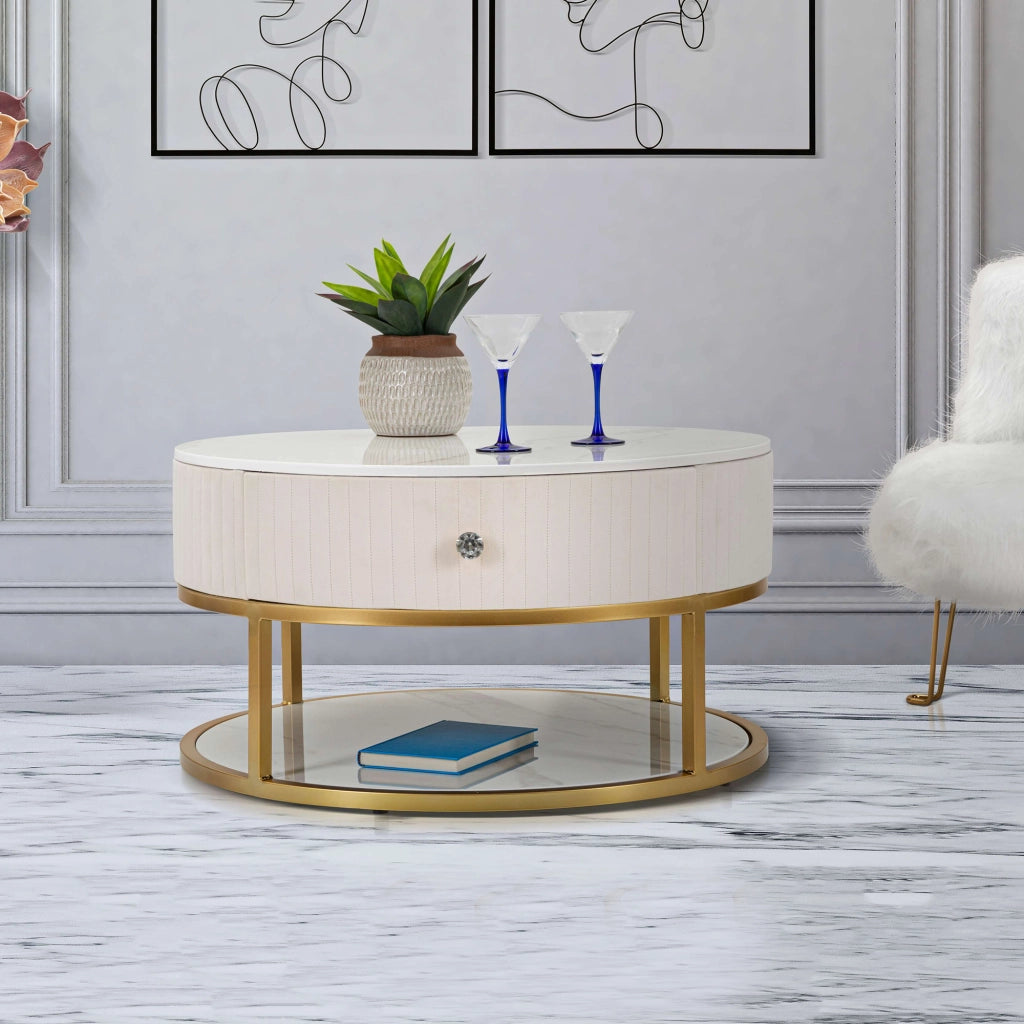 Dalasida, Tavolino da Salotto un Cassetto, 75x75x36h cm Bianco Crema