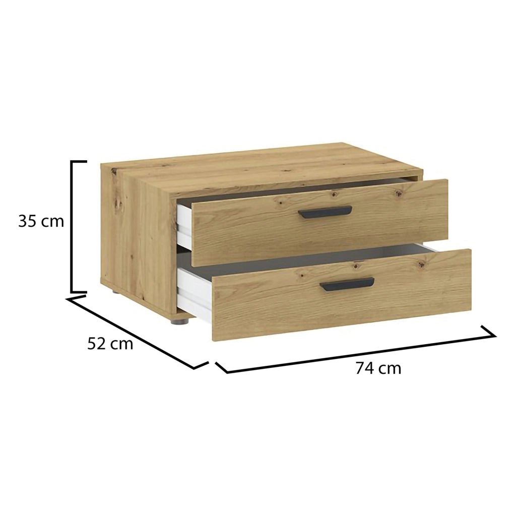 Piatto, Cassettiera 2 Cassetti, 74x52x35h cm Marrone Rovere Nodi