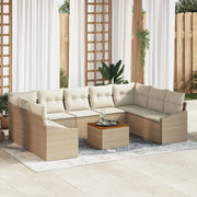 Set Divano da Giardino con cuscino 10 pcs Beige polyrattan