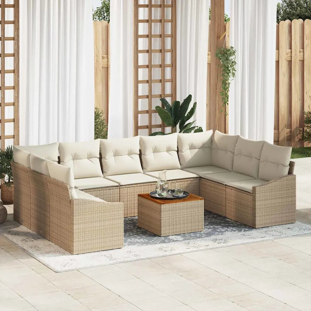 Set Divano da Giardino con cuscino 10 pcs Beige polyrattan