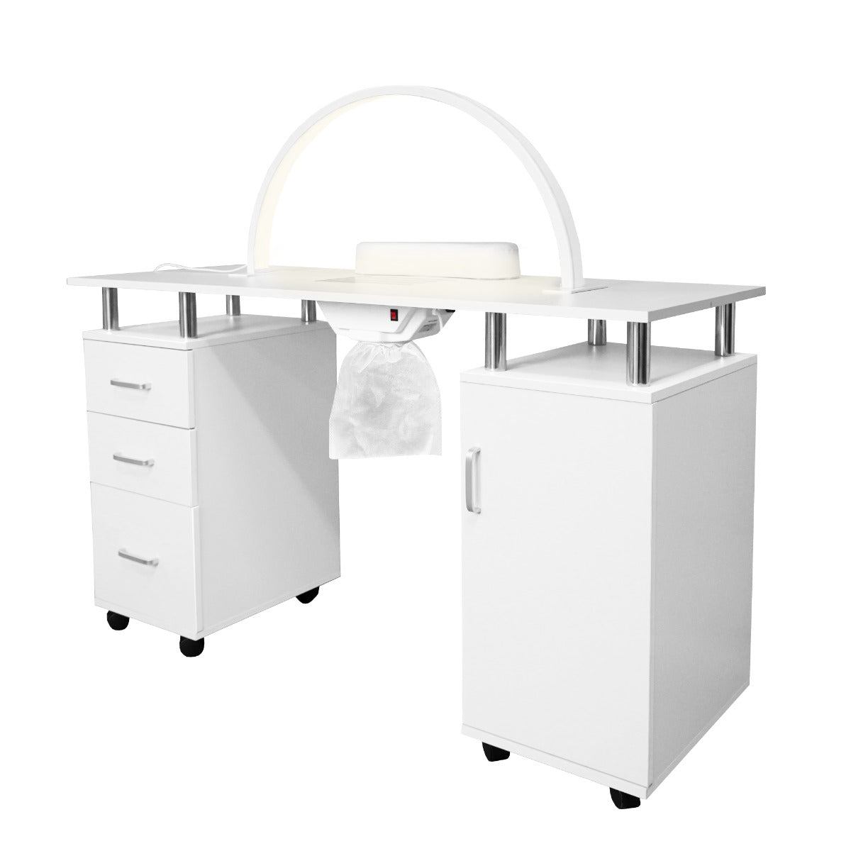 Tavolo Professionale per Manicure & Lampada Mezzaluna LED 79cm  Scrivania per Salone di Bellezza per Unghie