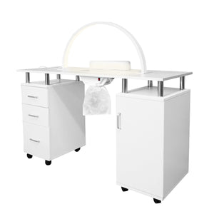Tavolo Professionale per Manicure & Lampada Mezzaluna LED 79cm  Scrivania per Salone di Bellezza per Unghie