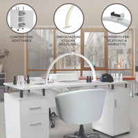 Tavolo Professionale per Manicure & Lampada Mezzaluna LED 79cm  Scrivania per Salone di Bellezza per Unghie