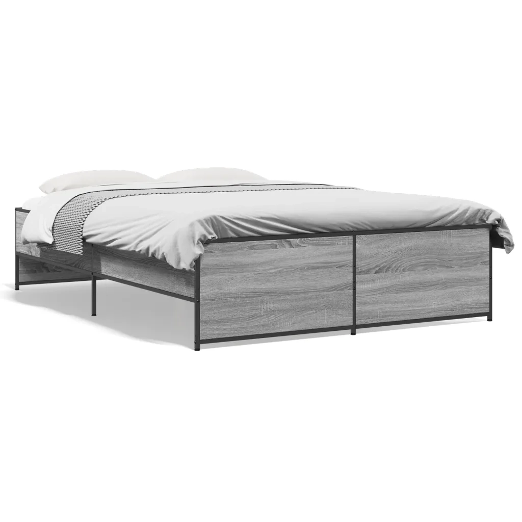 Letto matrimoniale | Letto per adulti | Giroletto Grigio Sonoma 120x190 cm in Legno Multistrato Metallo