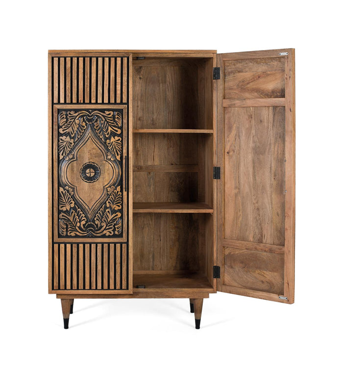 Credenza alta in legno di mango e dettagli dipinti a mano