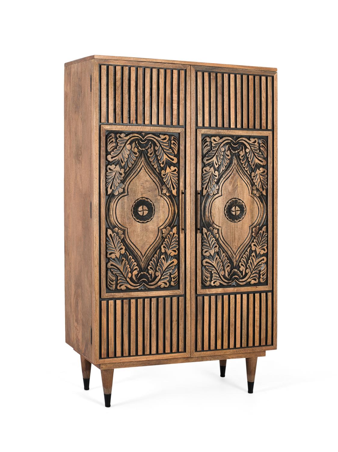 Credenza alta in legno di mango e dettagli dipinti a mano