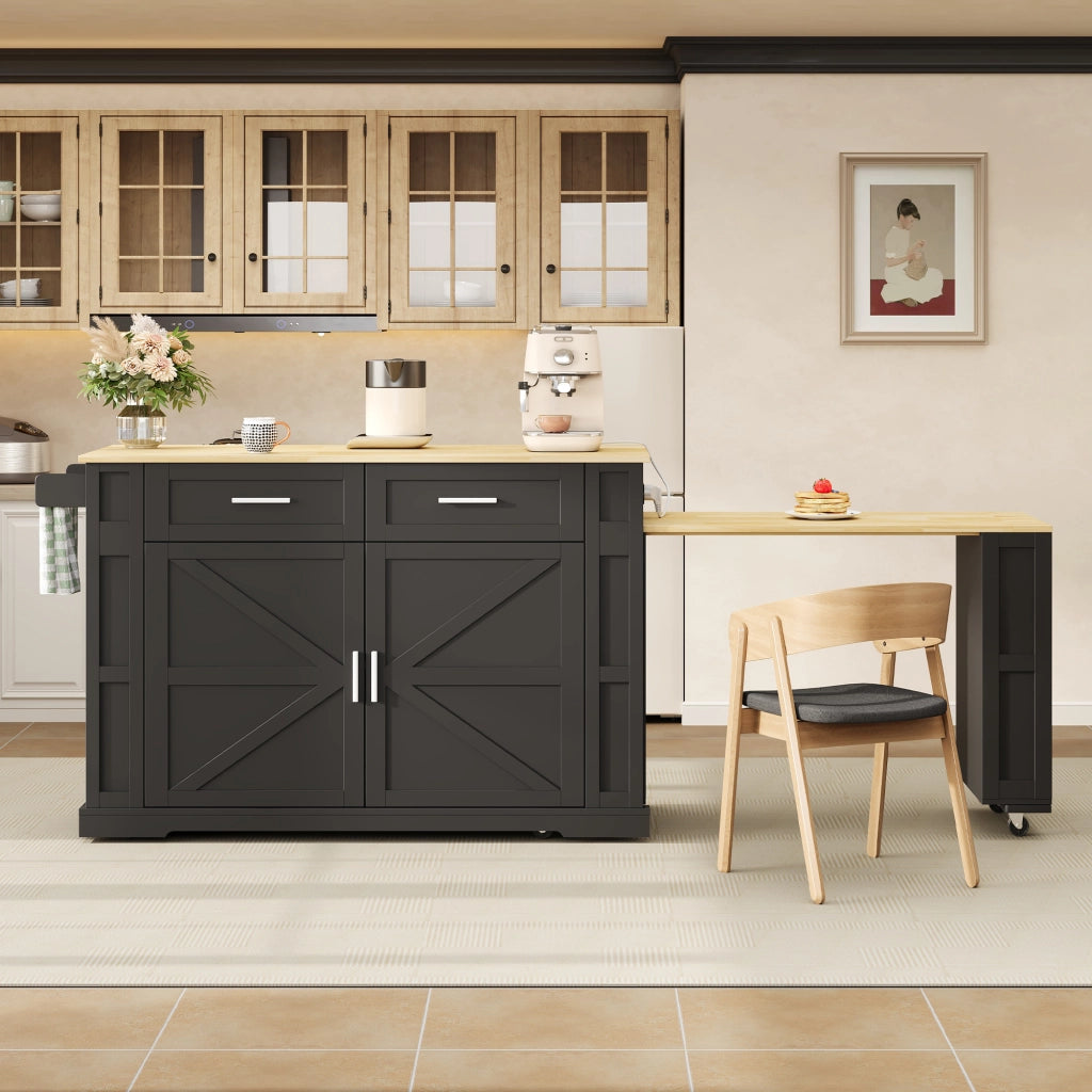 ISOLA DA CUCINA 130/205x50x93 cm con piano estraibile MDF Nero/Naturale