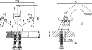 Rubinetto lavabo vintage maniglie a stella