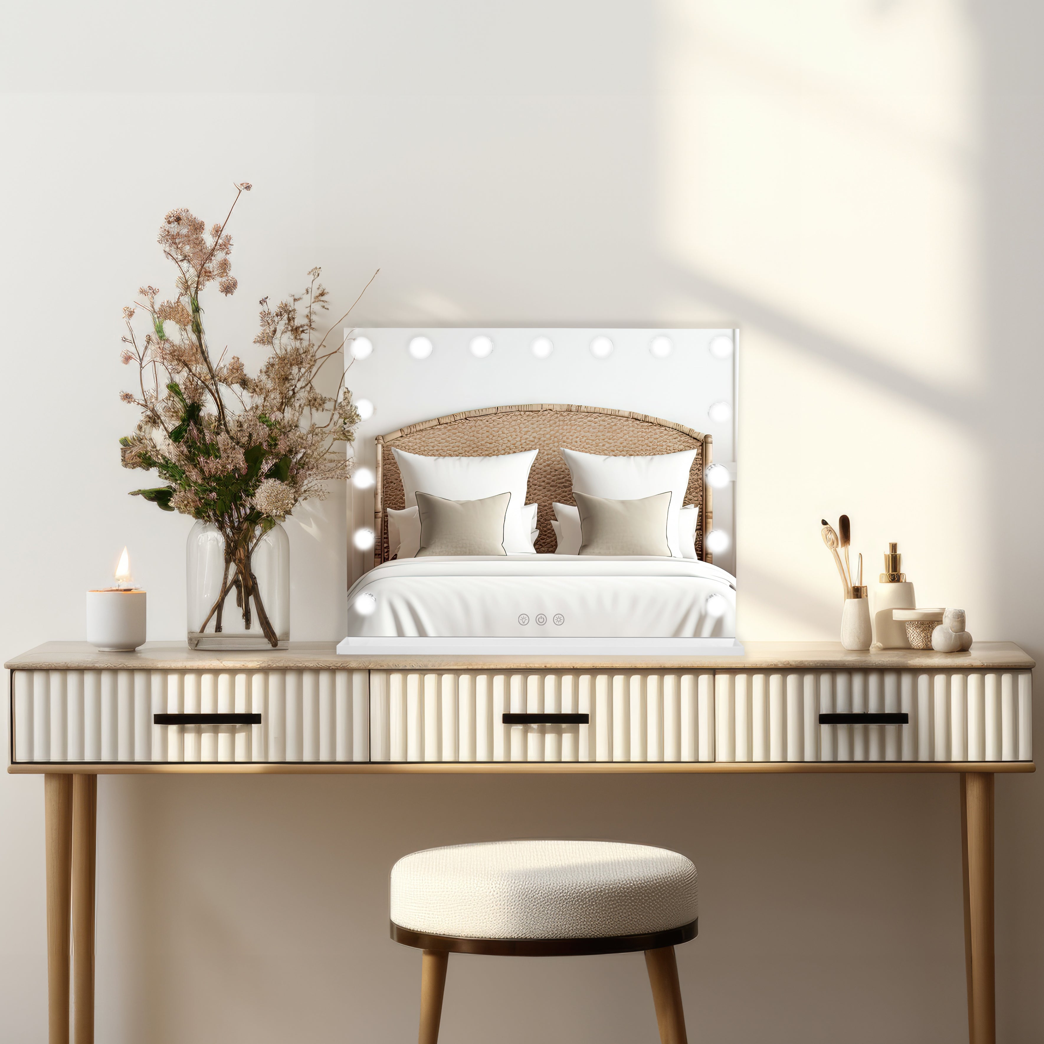 Specchio LED Hollywood 58cm, 3 Luci, BT, USB, 10x Zoom, Dimmer