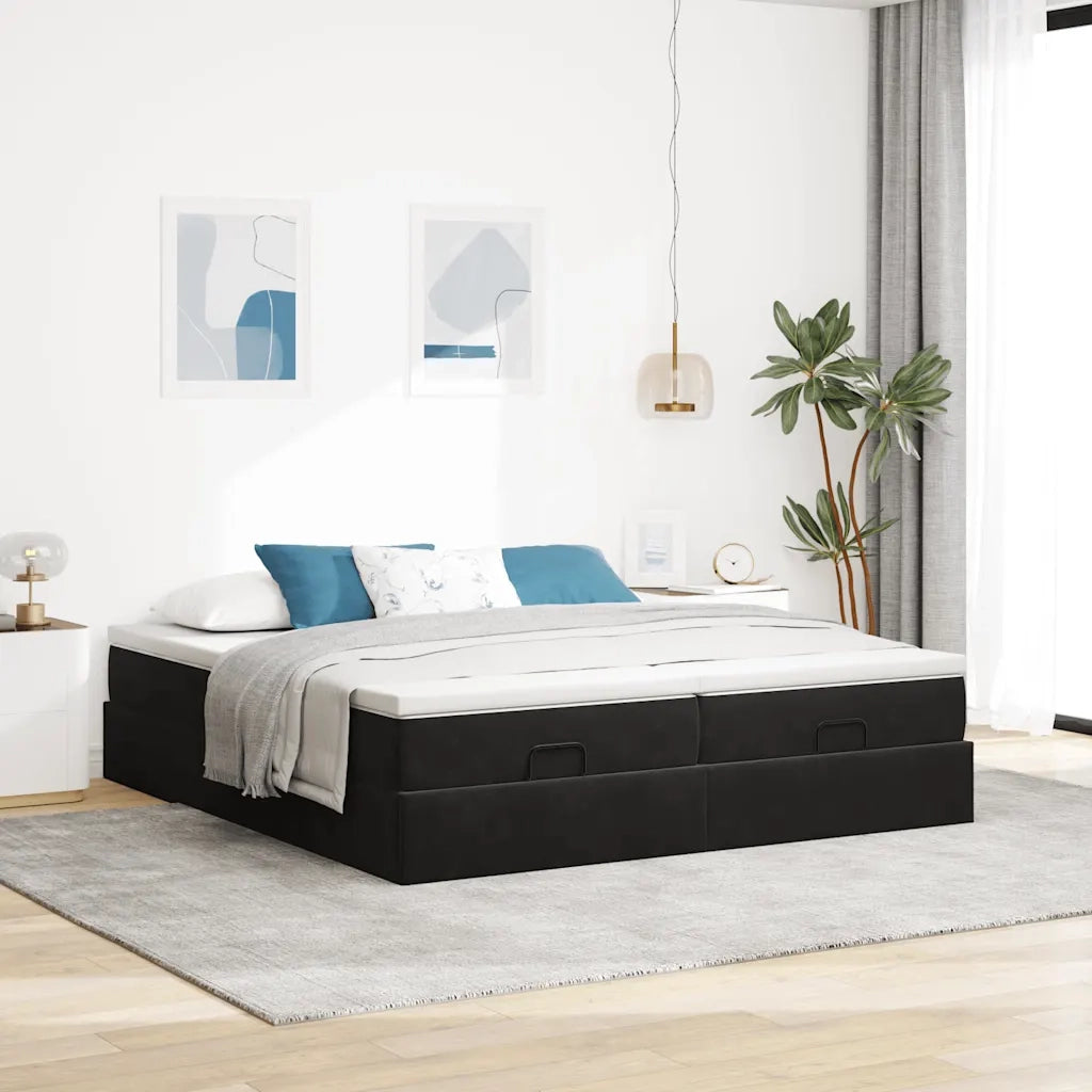 Struttura Letto Pouf con Materassi Nero 180x200 cm in Velluto 3311263