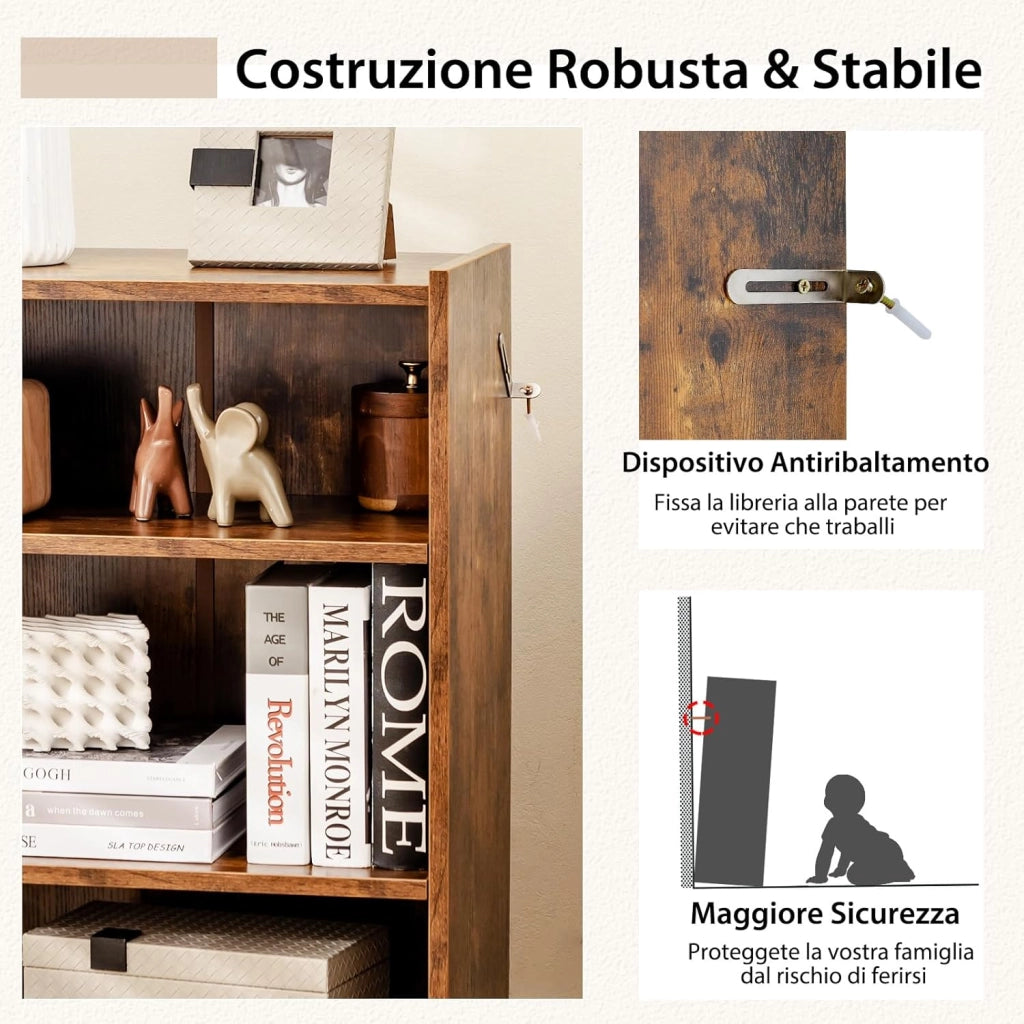 Libreria a 3 Piani, Scaffale Multifunzionale con Ripiani Regolabili e Dispositivo Antiribaltamento, per Soggiorno, Camera da Letto, Studio, 50 x 30 x 75 cm, Marrone