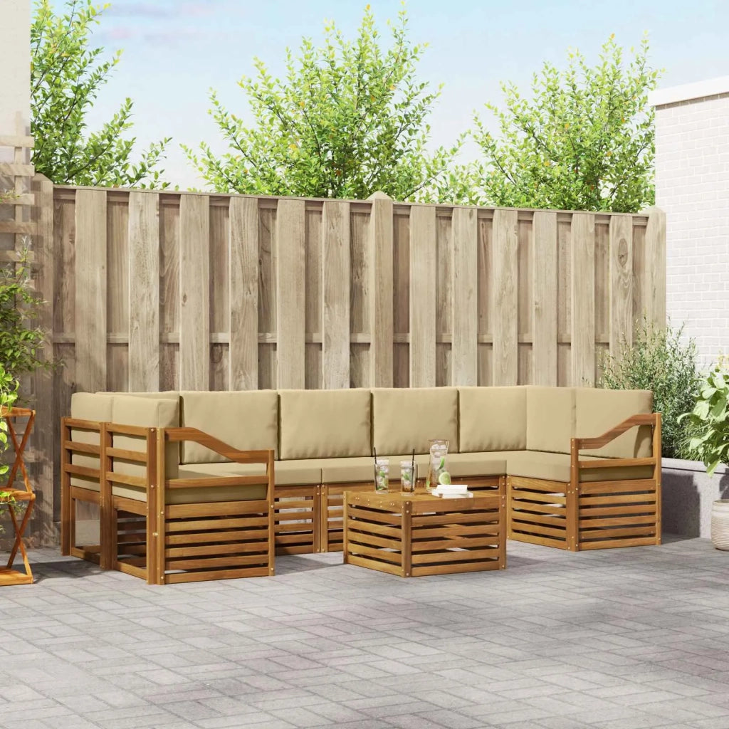 Set di divani da esterno con cuscino 8 pcs Naturale e Beige
