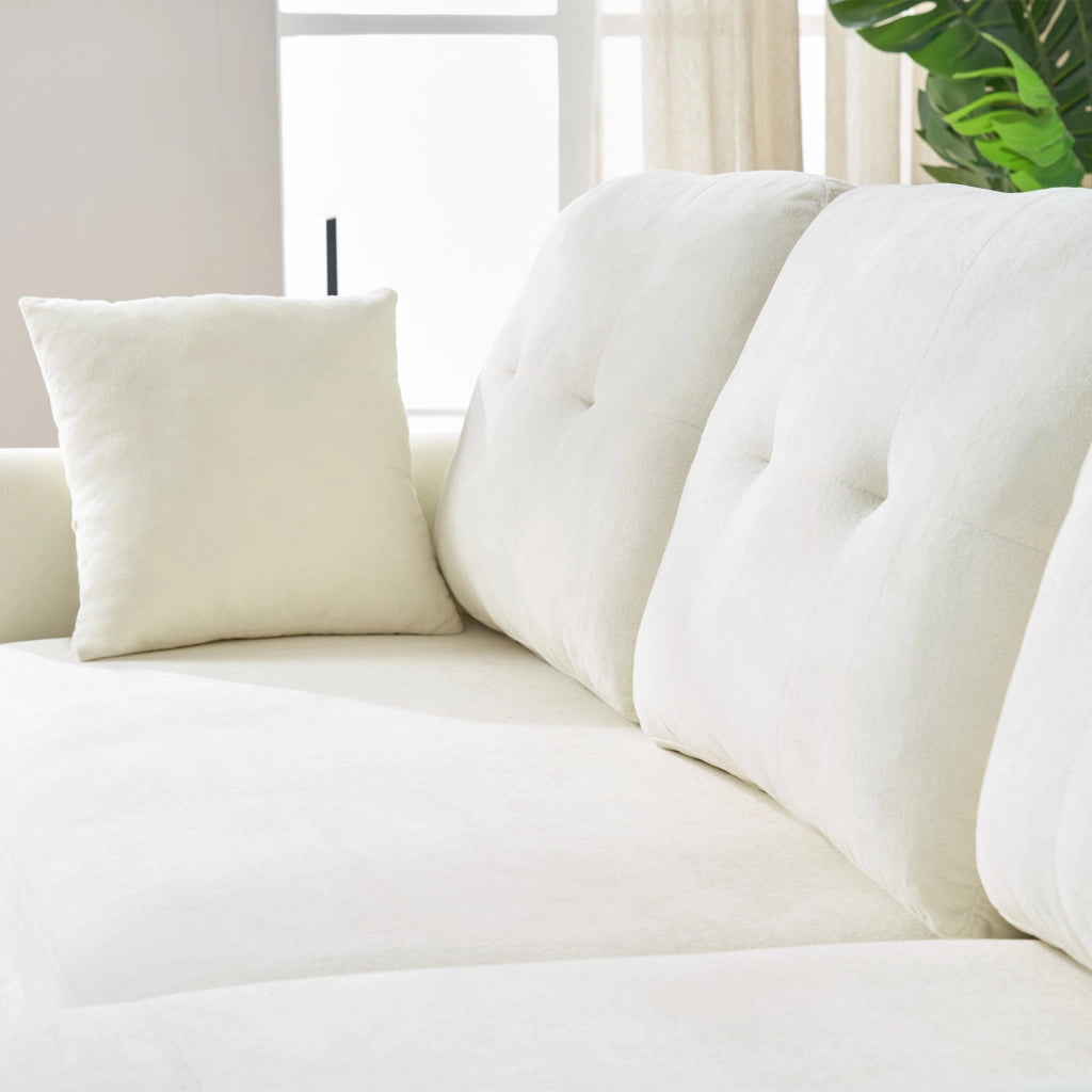Divano angolare con letto chaise longue reversibile in chenille beige con vano contenitore 85 × 206 × 130 cm