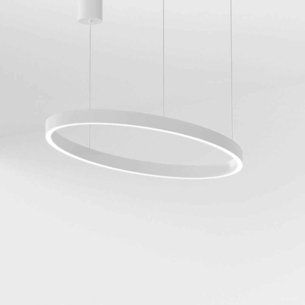 Lampada a Sospensione CRISEIDE S/1P OVAL - 30W+30W LED 3000K Dimmerabile in Bianco Satinato, Struttura in Alluminio, Design - Gealuce