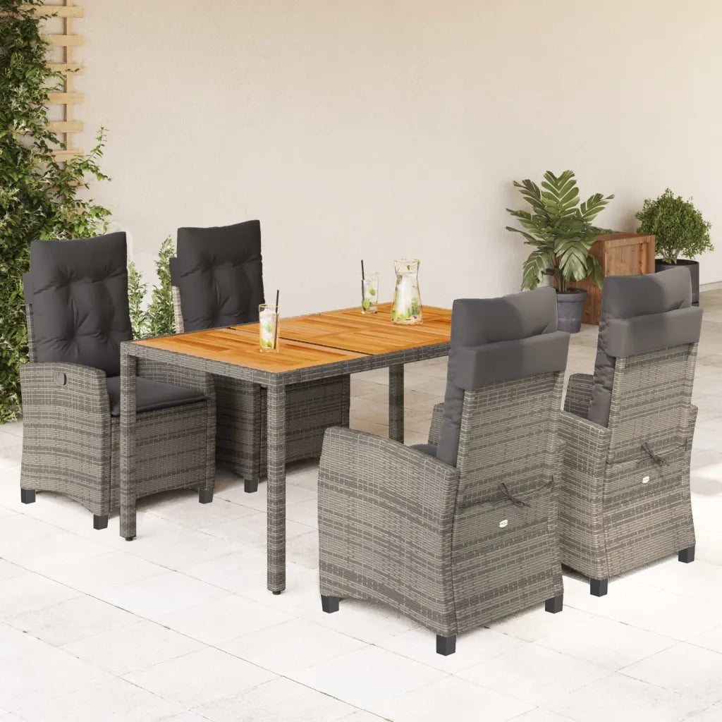 Set da Pranzo da Giardino 5 pz con Cuscini in Polyrattan Grigio 3212674