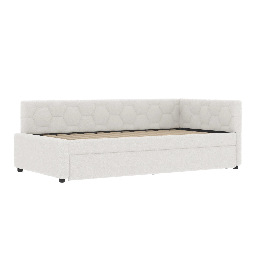 Letto Daybett 90x200 cm con Rete e Divano Letto Estraibile, USB e Lampada da Comodino, Bianco