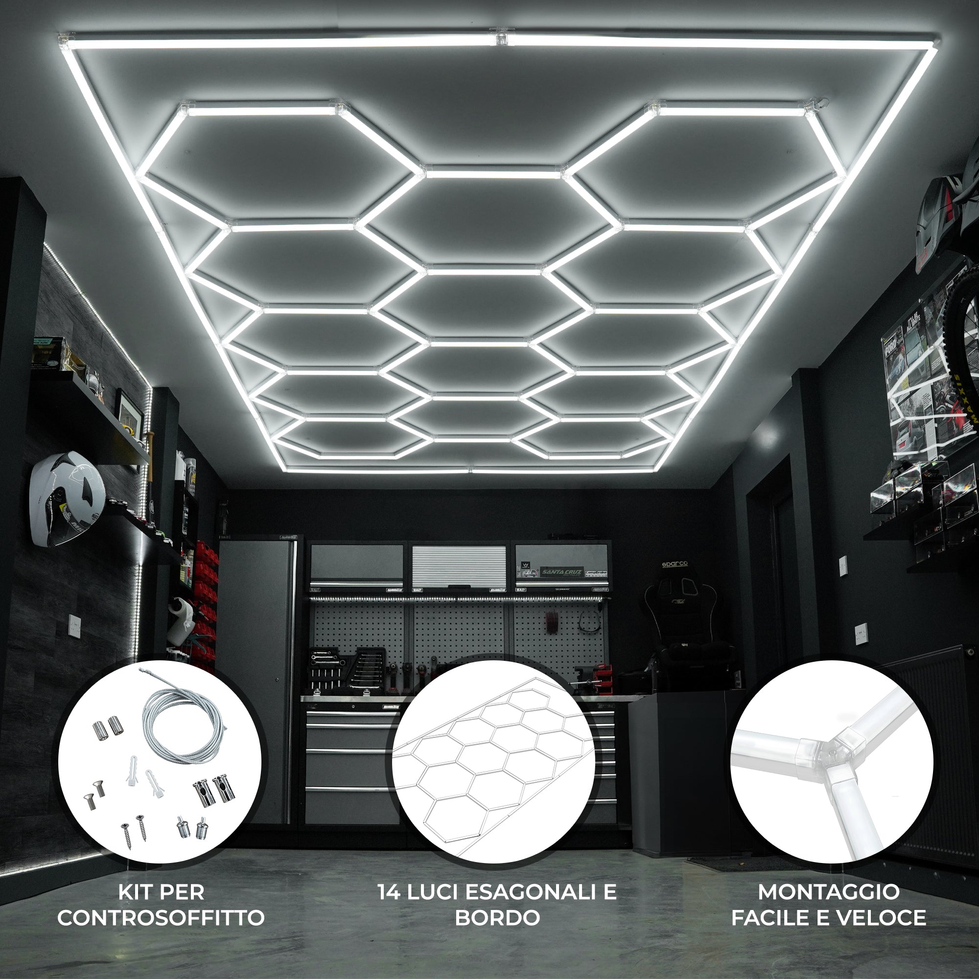 Illuminazione a LED ad Esagono 14 Luci Con Cornince 6500K - 120 Lumen
