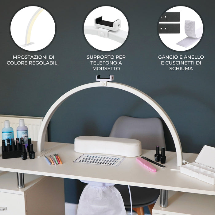 Lampada a mezza Luna 75cm LED 3 colori da tavolo Salone di bellezza per unghie 3 colori