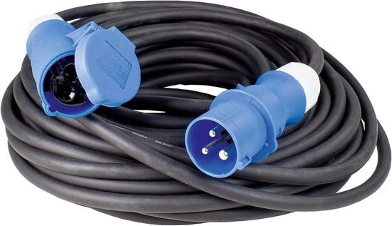 Cavo di estensione 10 metri - 3 poli 230V / 16A - presa CEE e connettore CEE - IP44 con protezione a guscio - accessorio per caravan - prodotto tedesco - nero - 60477