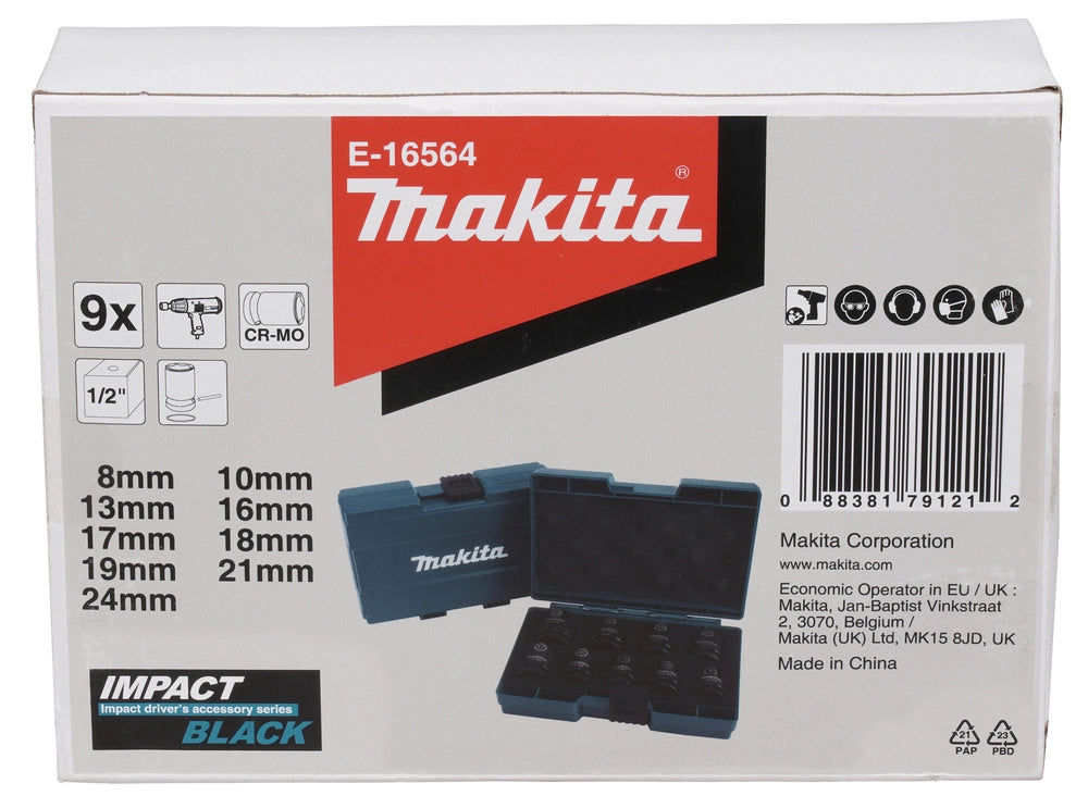 Set di Bussole Makita E-16564 Impact Black 1/2″ – 9 Pezzi in Cofanetto