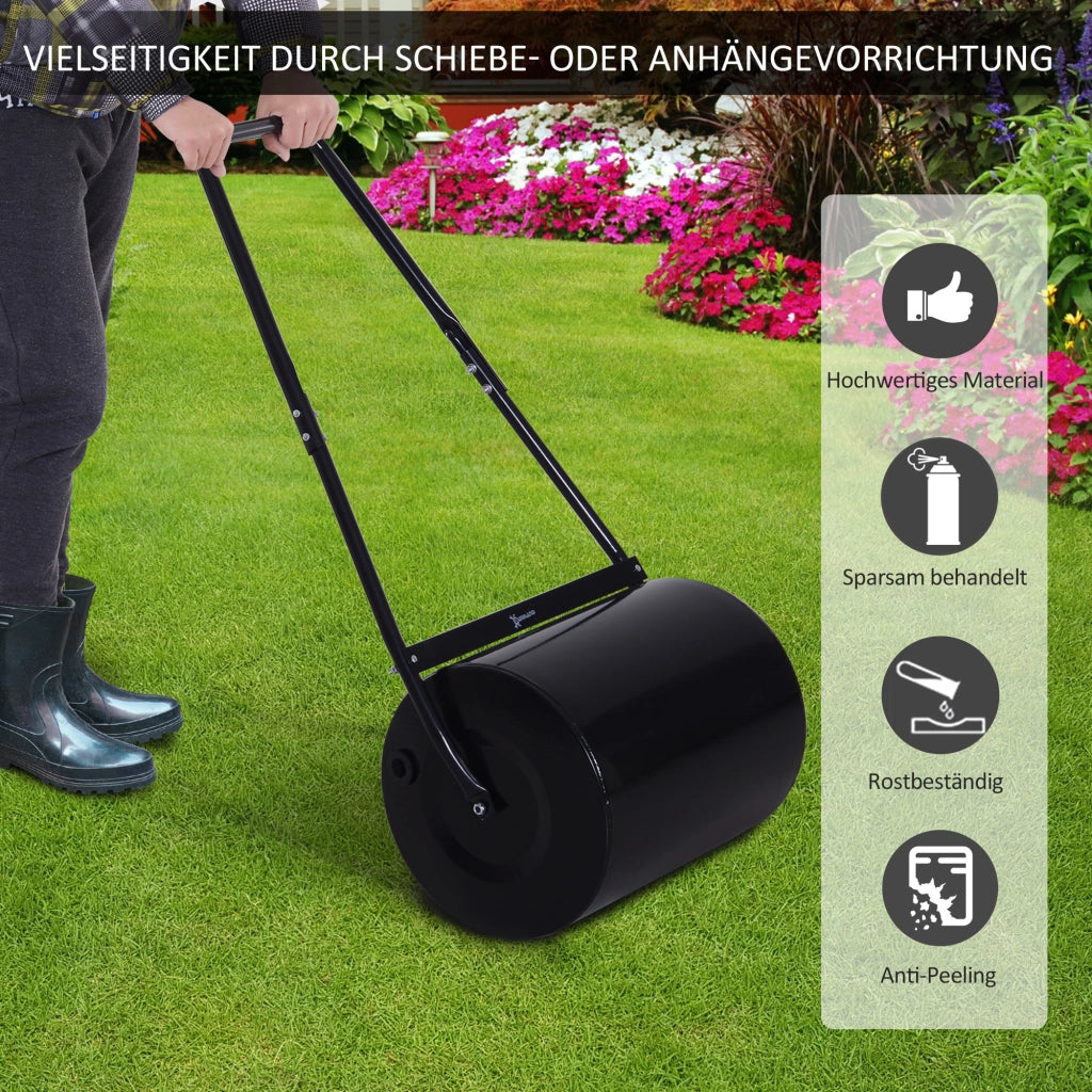 Rullo per Prato con Manico a U ¨C zephmum ¨C 40 cm Diametro, 60 L, Metallo, Nero 57x40x123 cm