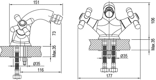 Rubinetto bidet vintage mangilie a stella completo