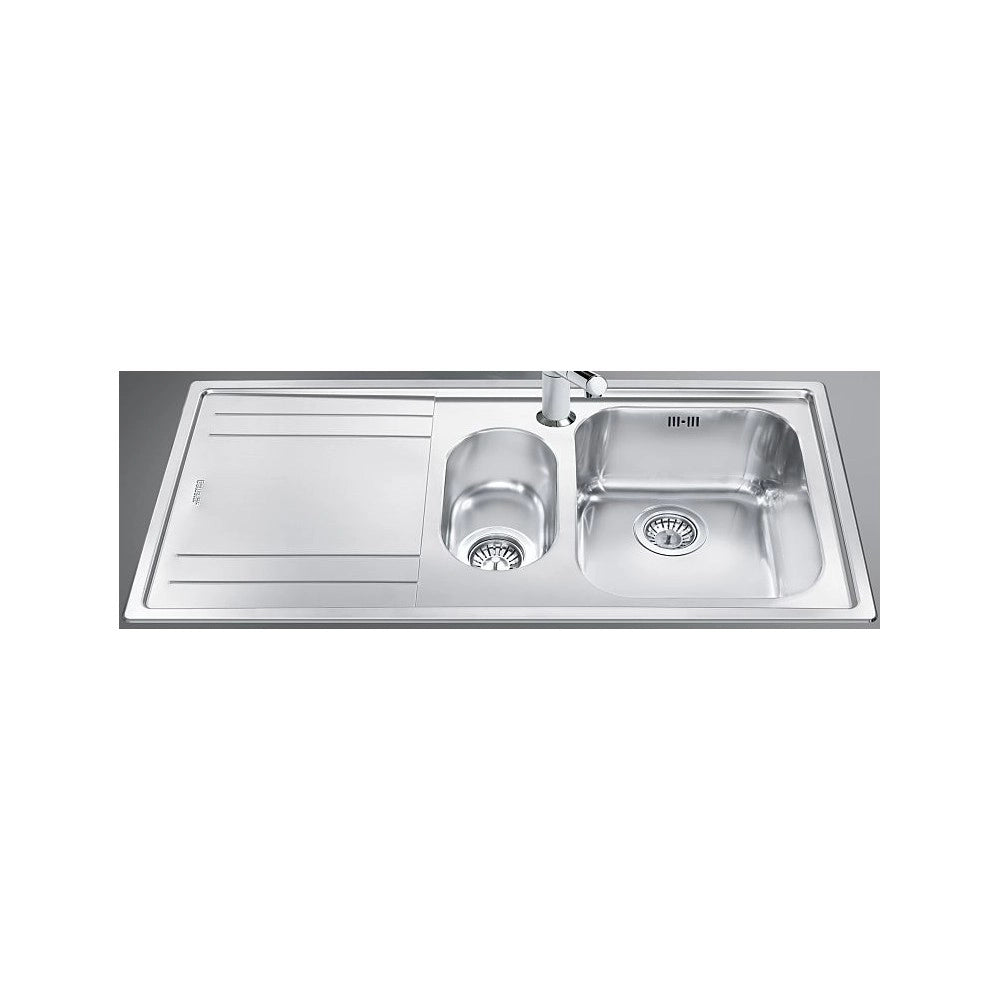 Lavello incasso semifilo 2 vasche e gocciolatoio sinistro 100x50 Smeg LE102S2 inox spazzolato