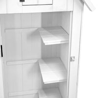 Capanno di Legno da Giardino Bianca per Attrezzi 3 Ripiani