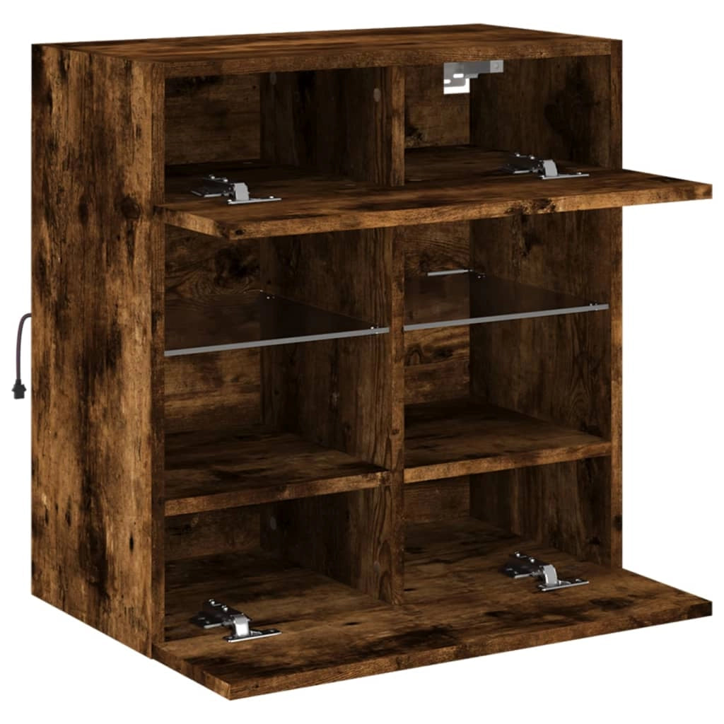Mobile TV multimediale scaffale TV credenza mobile TV sala da pranzo soggiorno parete attrezzata per camera da letto con luci LED rovere affumicato 58,5 x 30 x 60,5 cm marrone 02_0027986