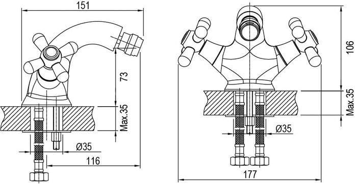 Rubinetto bidet vintage mangilie a stella completo