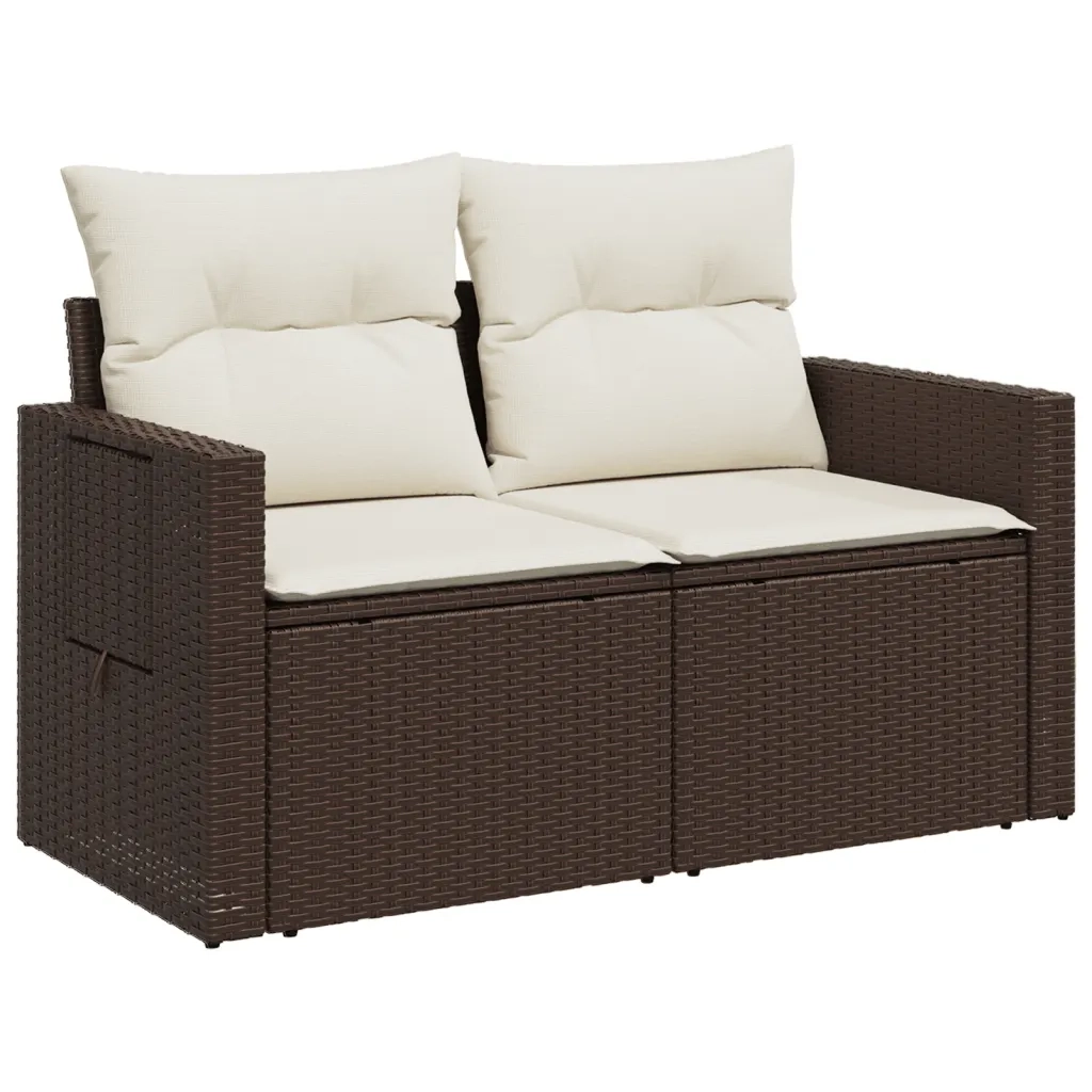 Divano da Giardino a 2 Posti con Cuscini in Polyrattan Marrone 366221
