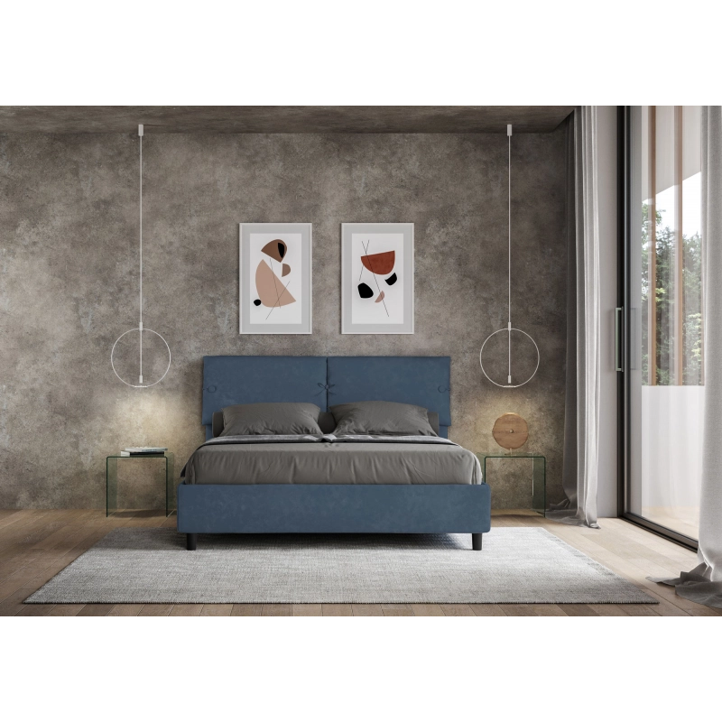Letto imbottito Matrimoniale 160x200 cm Sleeper - Contenitore,Microfibra,Blu
