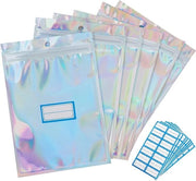 120 sacchetti di cartone rigidi con chiusura a cerniera - grande formato - resistente all'umidità - design holografico - inclusi 126 etichette - 14 x 20 cm