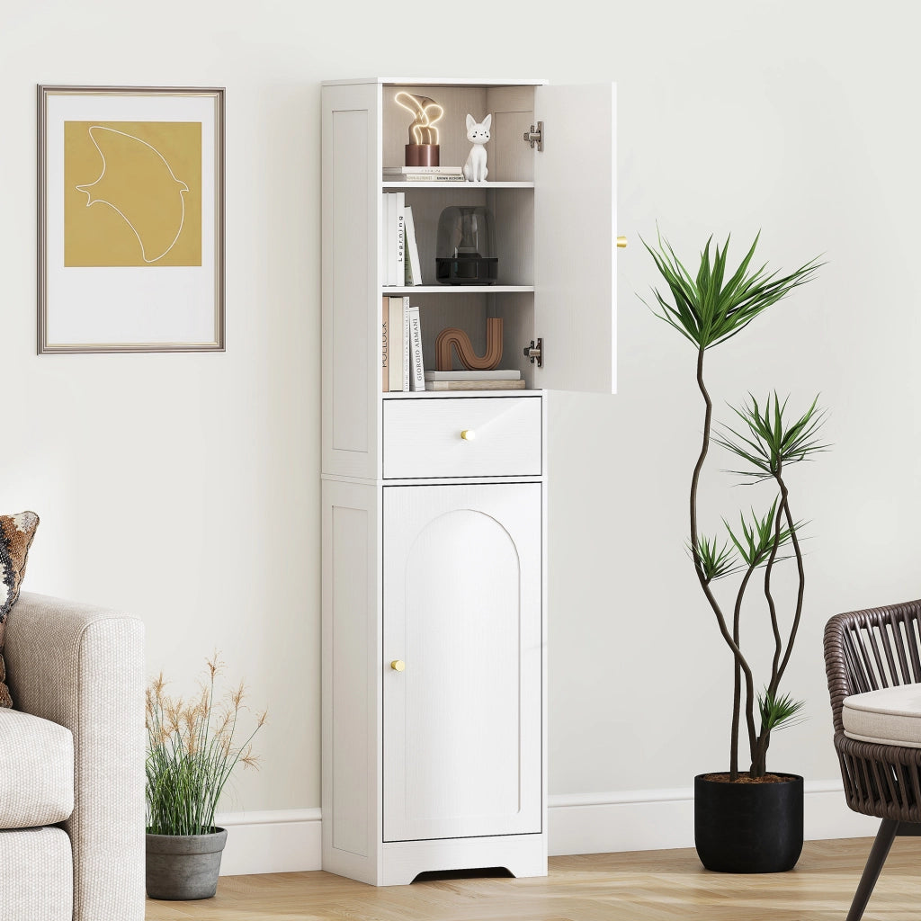 Armadio da bagno colonna con ante cassetto e ripiani regolabili ¨C zephmum ¨C bianco 40x29.5x170 cm