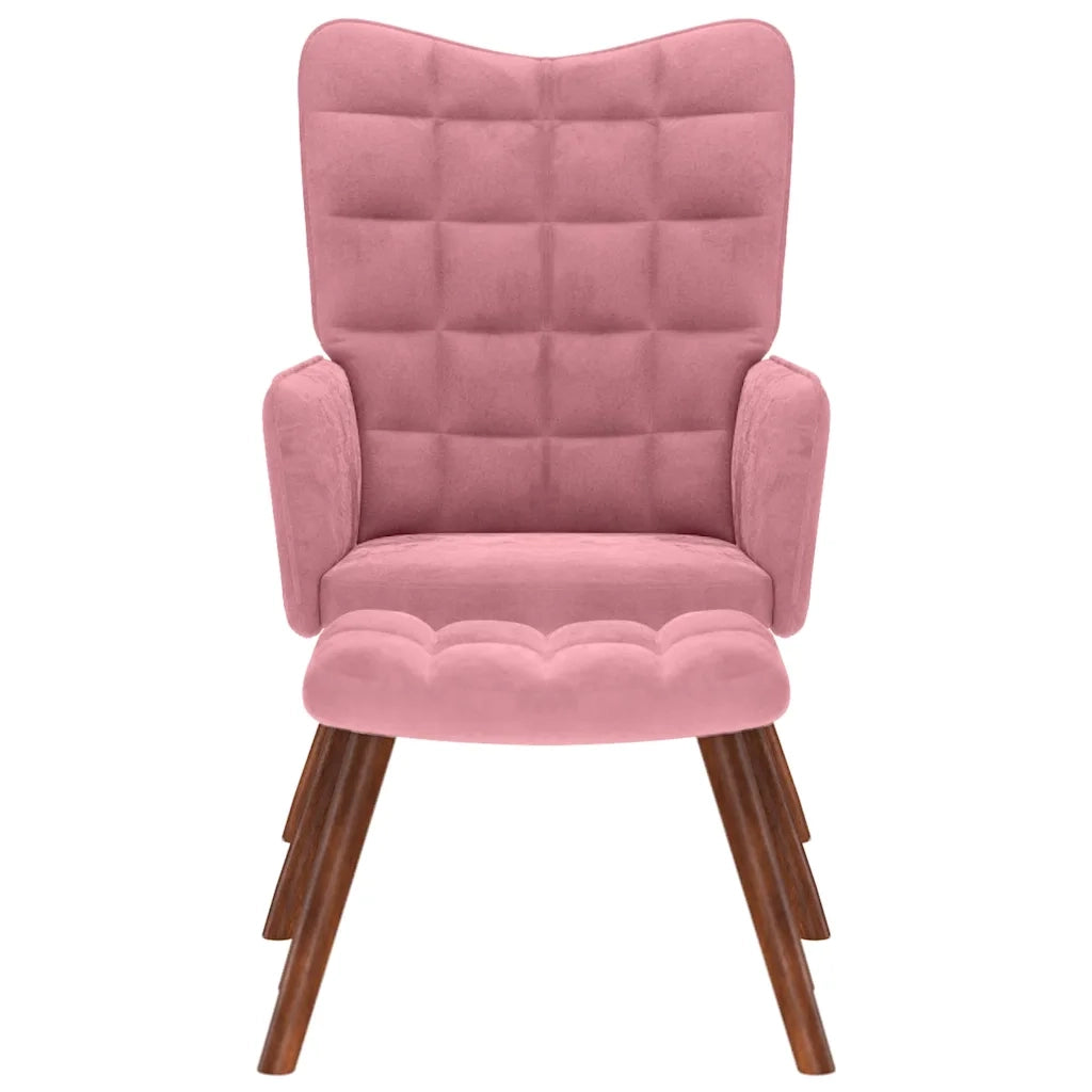 Divano Sedia-Poltrona Relax con Poggiapiedi Rosa in Velluto 554775