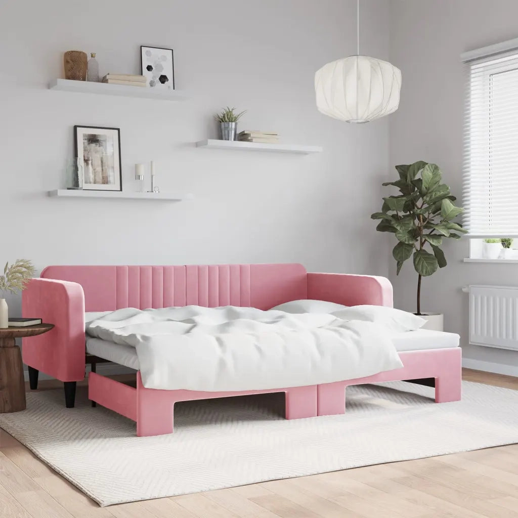 Divano Letto con Letto Estraibile Rosa 90x200 cm in Velluto 3197066